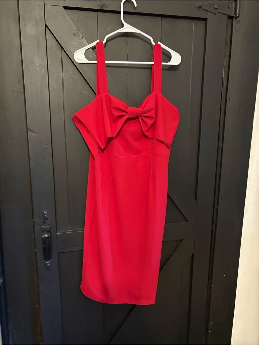 Nina Leonard Red Bow-Front Mini Dress